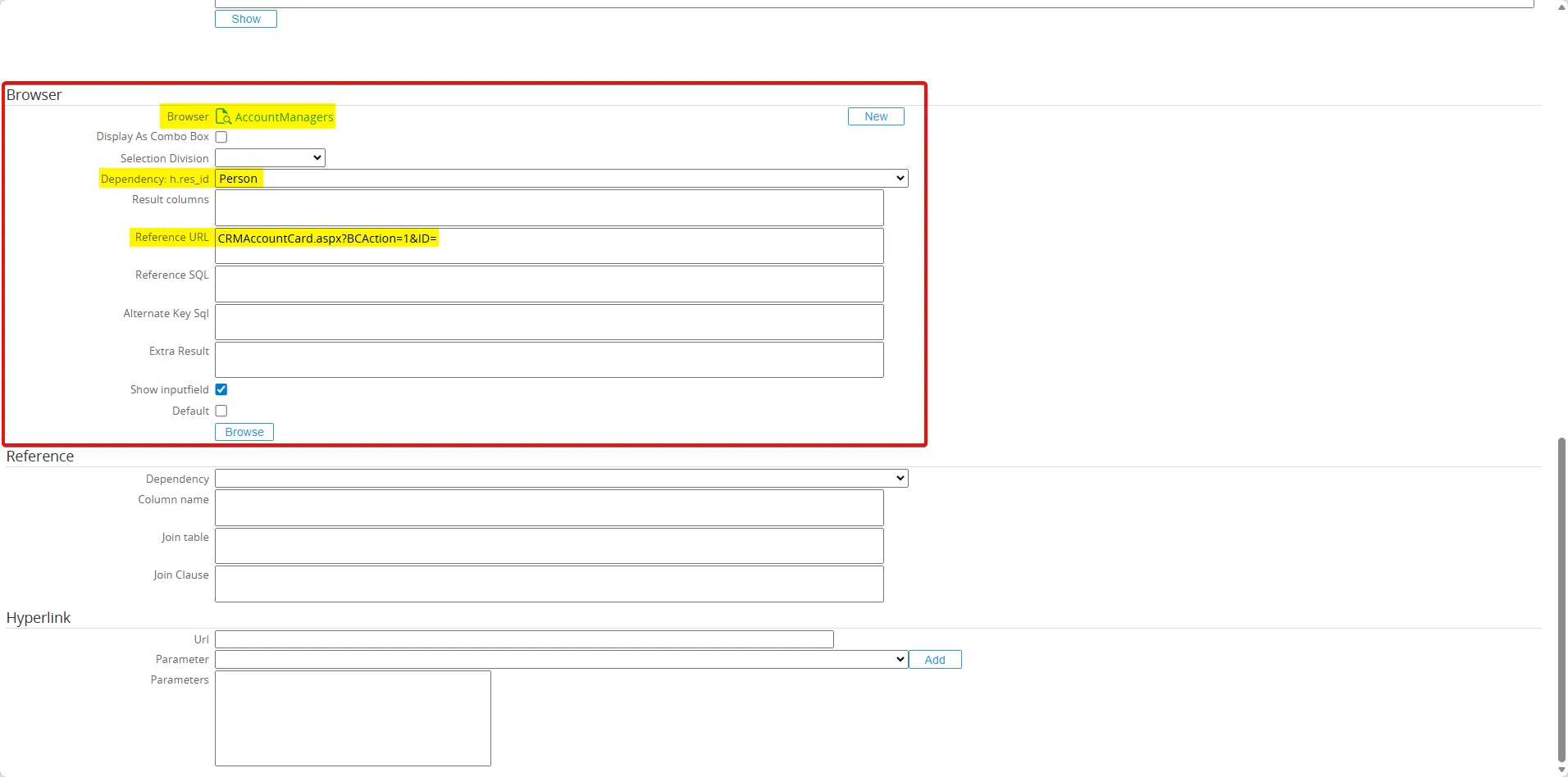 Reference URL to Account Card