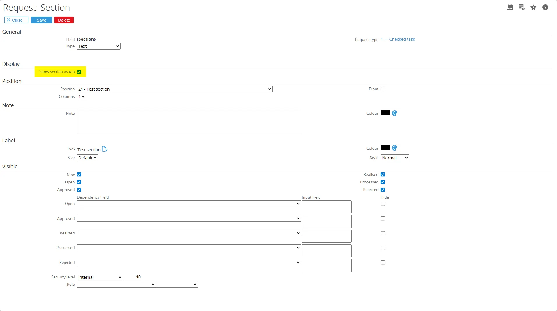 Request section list